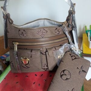 Brown Designer Women's Bag and Wallet Set